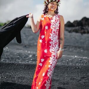 VTG. 70’s MALIHINI PHILODENDRON PRINT COTTON HAWAIIAN MAXI DRESS SIZE XS